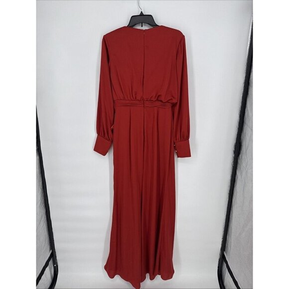 MAC DUGGAL Size 4 Orange SATIN RUCHED BISHOP SLEEVE Cocktail GOWN Dress $398 New - Picture 10 of 15